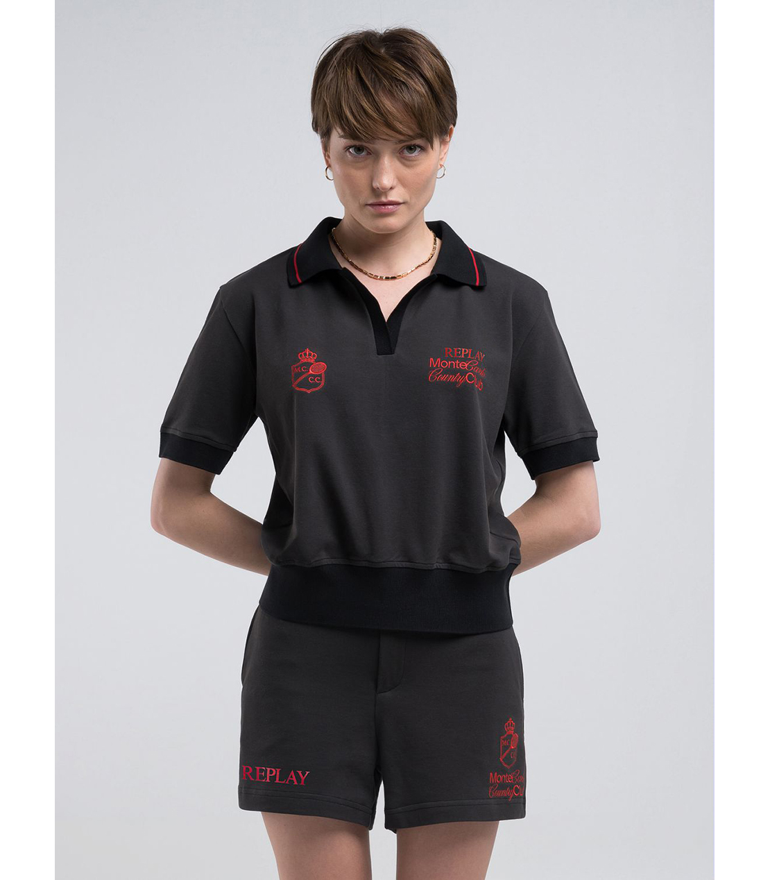 モンテカルロカントリークラブコレクションクロップドポロシャツ 詳細画像 ブラック 2